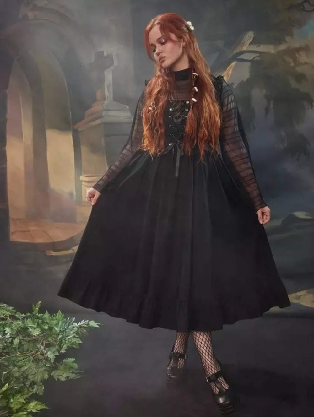 Torrid Nightfall Black Goth Lace Up Corset Midi Dress Women's Plus Size 14 Nwt - Picture 5 of 5